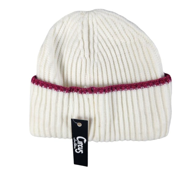 Circus By Sam Edelman Womens Ribbed Knit Beanie White With Pink Trim - Picture 2 of 2